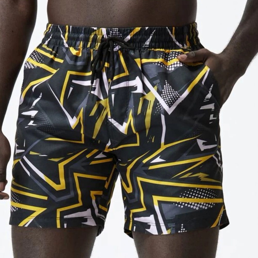 Abstract Print Drawstring Waist Swim Trunks